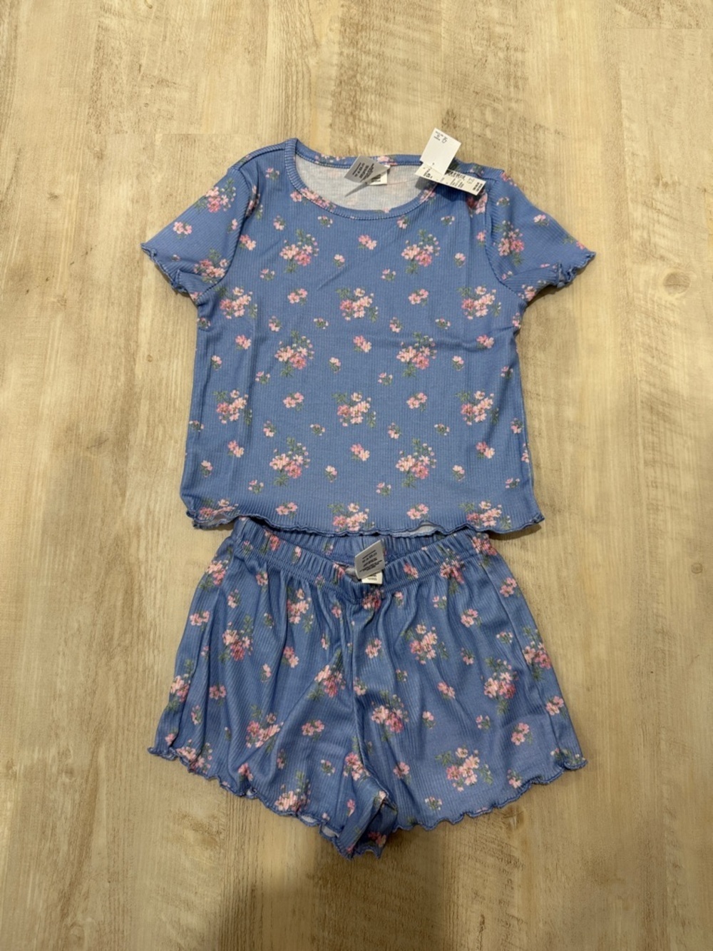 The Children's Place Blue Floral Short Pajama Set with Pink Accents